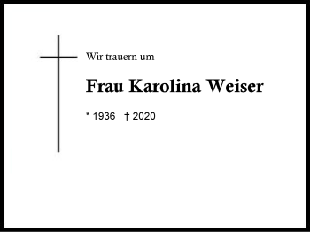 Traueranzeige von Karolina Weiser von Region Berchtesgadener Land