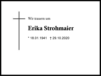 Traueranzeige von Erika Strohmaier von Region Berchtesgadener Land