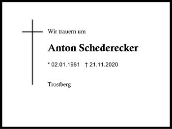 Traueranzeige von Anton Schederecker von Region Berchtesgadener Land