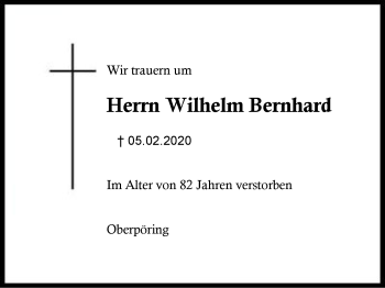 Traueranzeige von Wilhelm  Bernhard von Region Berchtesgadener Land