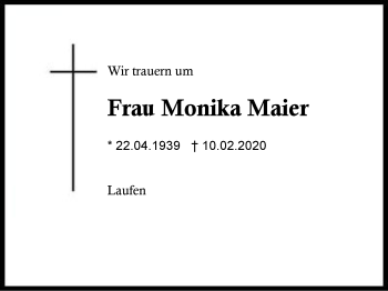Traueranzeige von Monika  Maier von Region Berchtesgadener Land