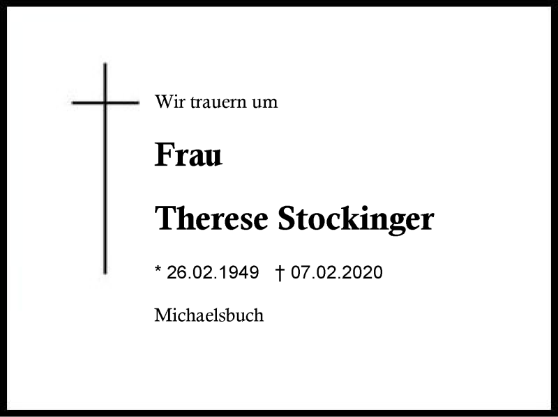  Traueranzeige für Therese  Stockinger vom 08.02.2020 aus Region Berchtesgadener Land