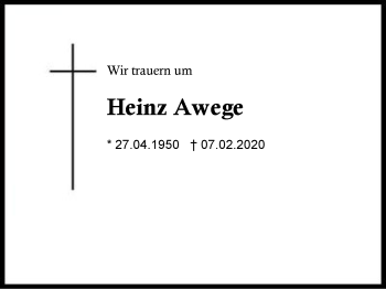 Traueranzeige von Heinz  Awege von Region Berchtesgadener Land