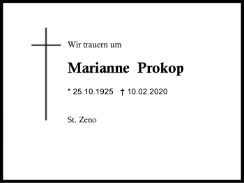 Traueranzeige von Marianne Prokop von Region Berchtesgadener Land