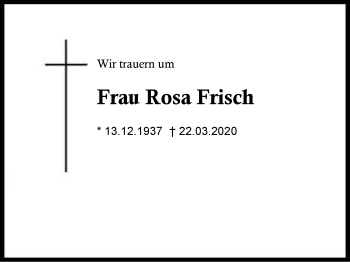 Traueranzeige von Rosa  Frisch von Region Berchtesgadener Land