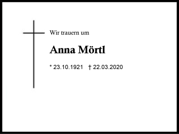 Traueranzeige von Anna  Mörtl von Region Berchtesgadener Land