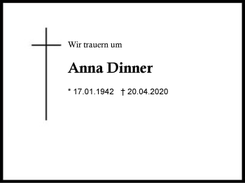 Traueranzeige von Anna Dinner von Region Berchtesgadener Land