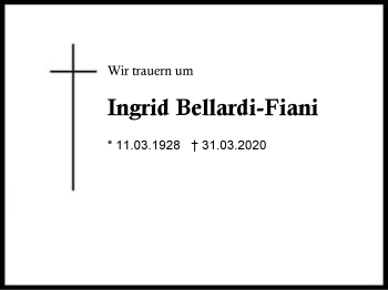 Traueranzeige von Ingrid Bellardi-Fiani von Region Berchtesgadener Land