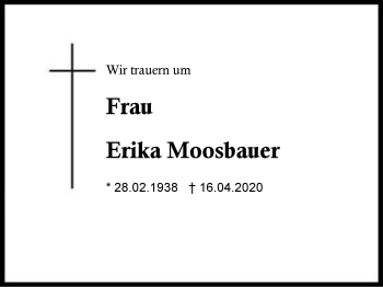 Traueranzeige von Erika Moosbauer von Region Berchtesgadener Land
