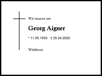 Traueranzeige von Georg Aigner von Region Berchtesgadener Land
