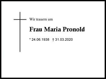 Traueranzeige von Maria  Pronold von Region Berchtesgadener Land