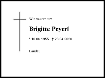 Traueranzeige von Brigitte Peyerl von Region Berchtesgadener Land