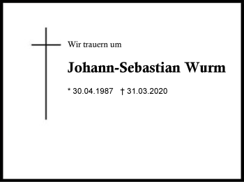 Traueranzeige von Johann-Sebastian Wurm von Region Berchtesgadener Land
