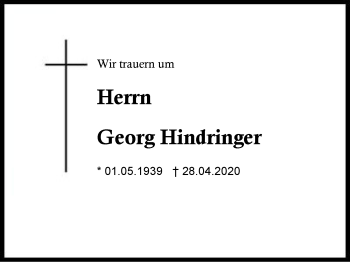 Traueranzeige von Georg Hindringer von Region Berchtesgadener Land