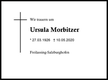 Traueranzeige von Ursula  Morbitzer von Region Berchtesgadener Land