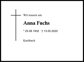 Traueranzeige von Anna  Fuchs von Region Berchtesgadener Land