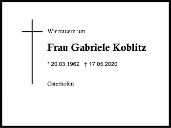 Traueranzeige von Gabriele  Koblitz von Region Berchtesgadener Land