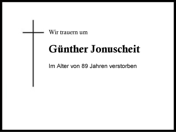 Traueranzeige von Günther Jonuscheit von Region Berchtesgadener Land