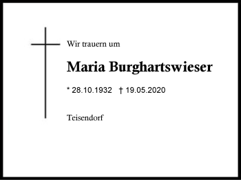 Traueranzeige von Maria Burghartswieser von Region Chiemgau