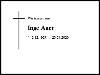 Traueranzeige von Inge Auer von Region Berchtesgadener Land