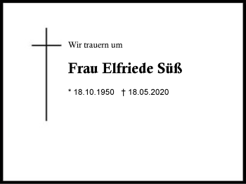 Traueranzeige von Elfriede Süß von Region Berchtesgadener Land