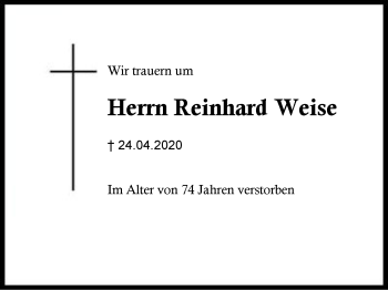 Traueranzeige von Reinhard Weise von Region Berchtesgadener Land