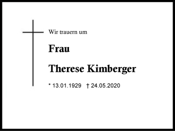 Traueranzeige von Therese  Kimberger von Region Berchtesgadener Land