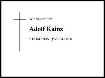 Traueranzeige von Adolf  Kainz von Region Berchtesgadener Land
