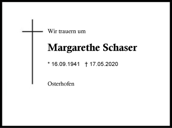Traueranzeige von Margarethe Schaser von Region Berchtesgadener Land