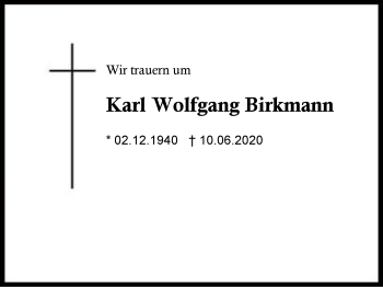 Traueranzeige von Karl Wolfgang Birkmann von Region Berchtesgadener Land