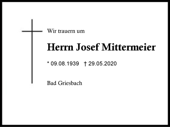 Traueranzeige von Josef Mittermeier von Region Berchtesgadener Land