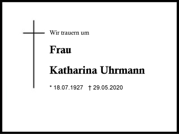 Traueranzeige von Katharina Uhrmann von Region Berchtesgadener Land