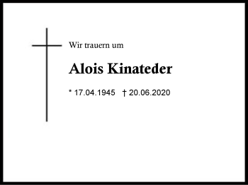 Traueranzeige von Alois Kinateder von Region Berchtesgadener Land