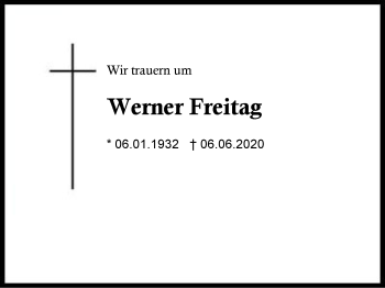Traueranzeige von Werner Freitag von Region Berchtesgadener Land