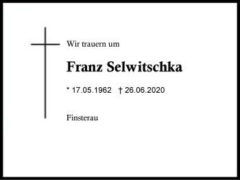 Traueranzeige von Franz Selwitschka von Region Berchtesgadener Land
