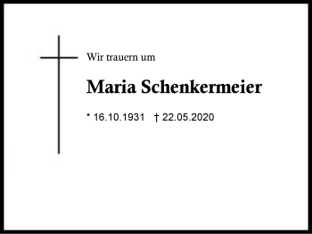 Traueranzeige von Maria Schenkermeier von Region Chiemgau