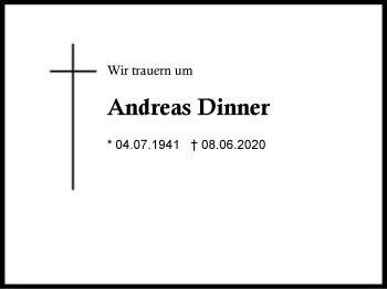 Traueranzeige von Andreas Dinner von Region Berchtesgadener Land