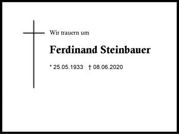 Traueranzeige von Ferdinand Steinbauer von Region Berchtesgadener Land