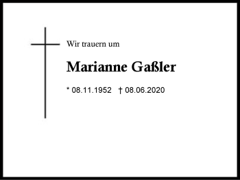 Traueranzeige von Marianne  Gaßler von Region Berchtesgadener Land