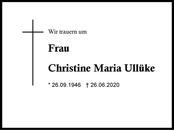 Traueranzeige von Christine Maria Ullüke von Region Berchtesgadener Land