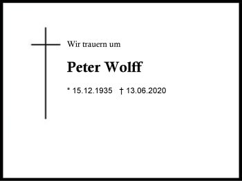 Traueranzeige von Peter Wolff von Region Berchtesgadener Land