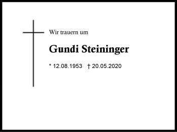 Traueranzeige von Gundi Steininger von Region Berchtesgadener Land