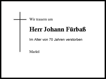 Traueranzeige von Johann Fürbaß von Region Berchtesgadener Land