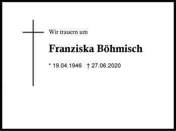 Traueranzeige von Franziska  Böhmisch von Region Berchtesgadener Land