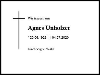 Traueranzeige von Agnes  Unholzer von Region Berchtesgadener Land