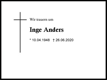 Traueranzeige von Inge Anders von Region Berchtesgadener Land