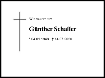Traueranzeige von Günther  Schaller von Region Berchtesgadener Land