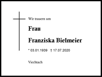 Traueranzeige von Franziska Bielmeier von Region Berchtesgadener Land