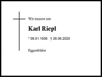 Traueranzeige von Karl Riepl von Region Berchtesgadener Land