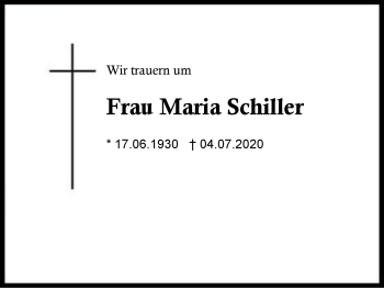 Traueranzeige von Maria Schiller von Region Berchtesgadener Land